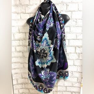Elegant Silk Scarf Black Teal Purple White